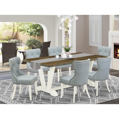 East West Furniture 7 Piece V-Style Dinette Set - Linen White V077SI215-7